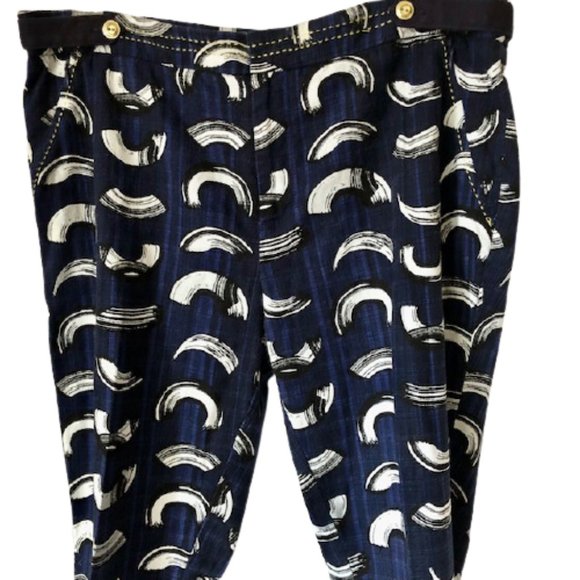 Anthropologie Cartonnier Charlie Brushstroke Ankle/Cropped Pants Navy - 12 - Picture 4 of 14